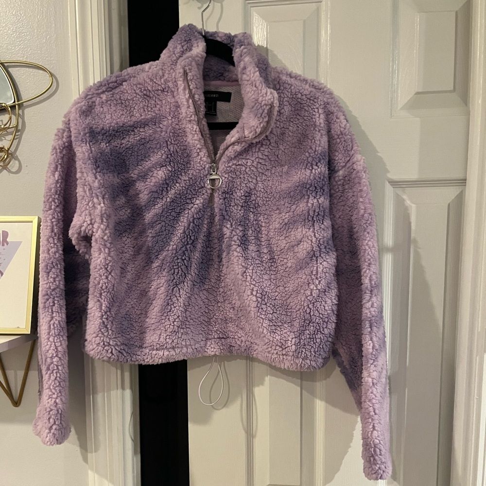 Purple ombre cropped fuzzy half zip sweater forever 21